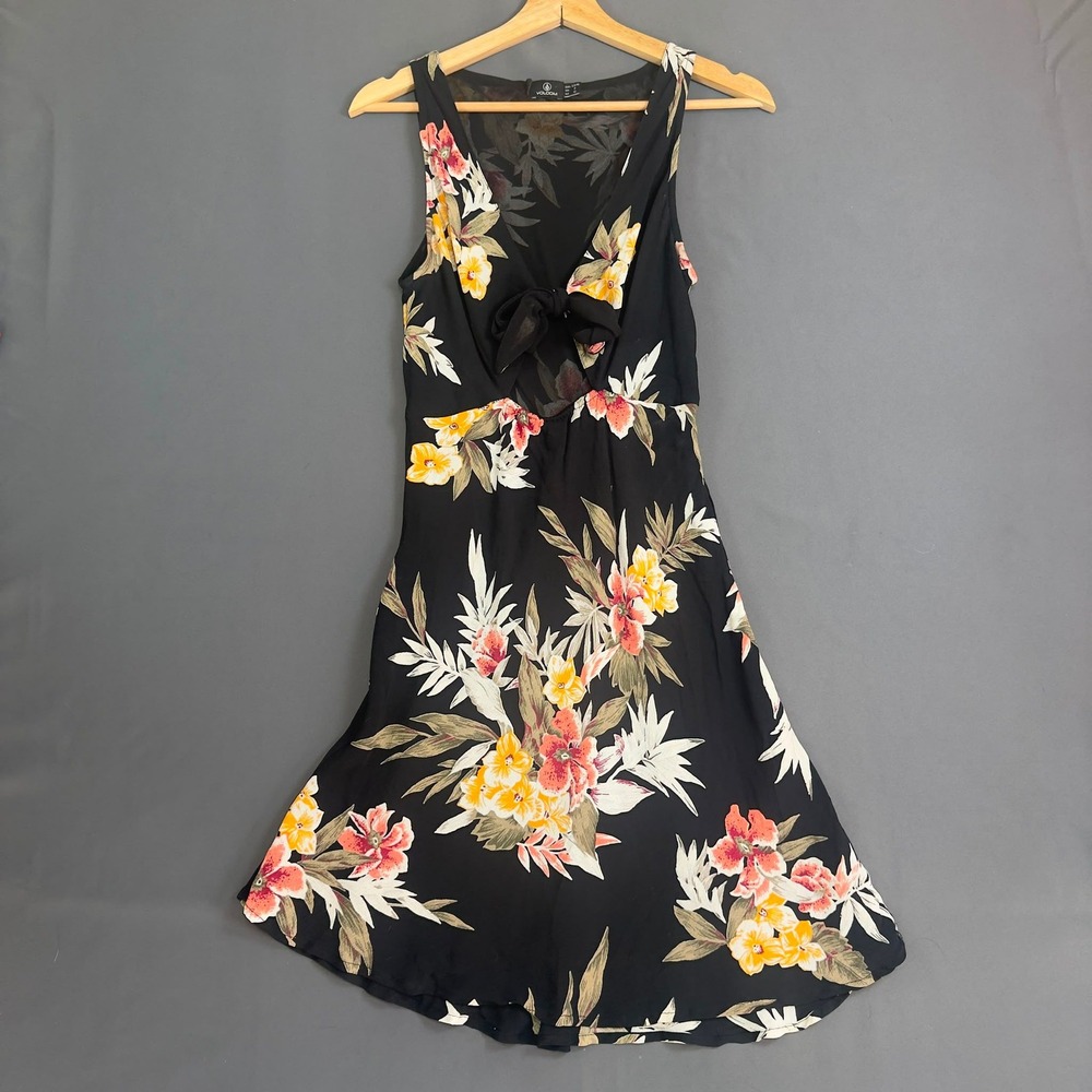 Volcom Floral Fit & Flare Dress Black Open Back Sleeveless Women's Small